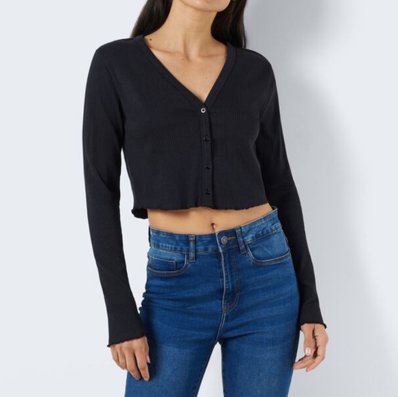 Noisy May Drakey Rib-Knit Cropped Cardigan - Picture 2 of 3